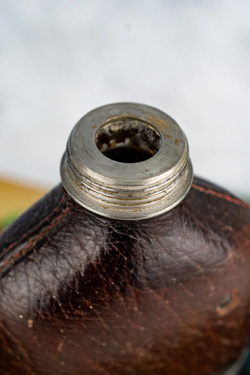 Antique English Pewter and Leather Flask with Cup - Image 10