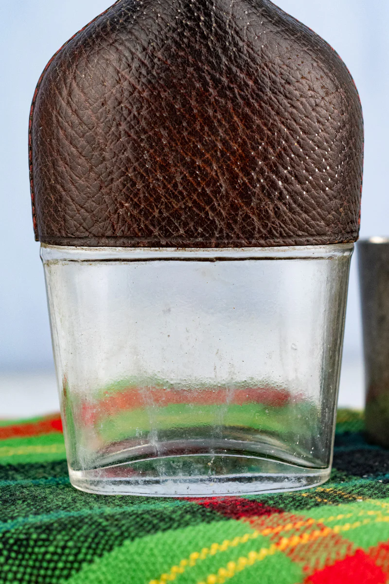 Antique English Pewter and Leather Flask with Cup - Image 6