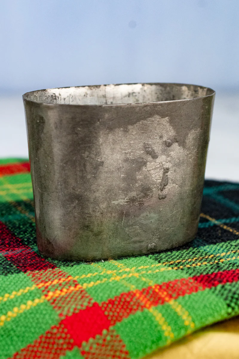 Antique English Pewter and Leather Flask with Cup - Image 7
