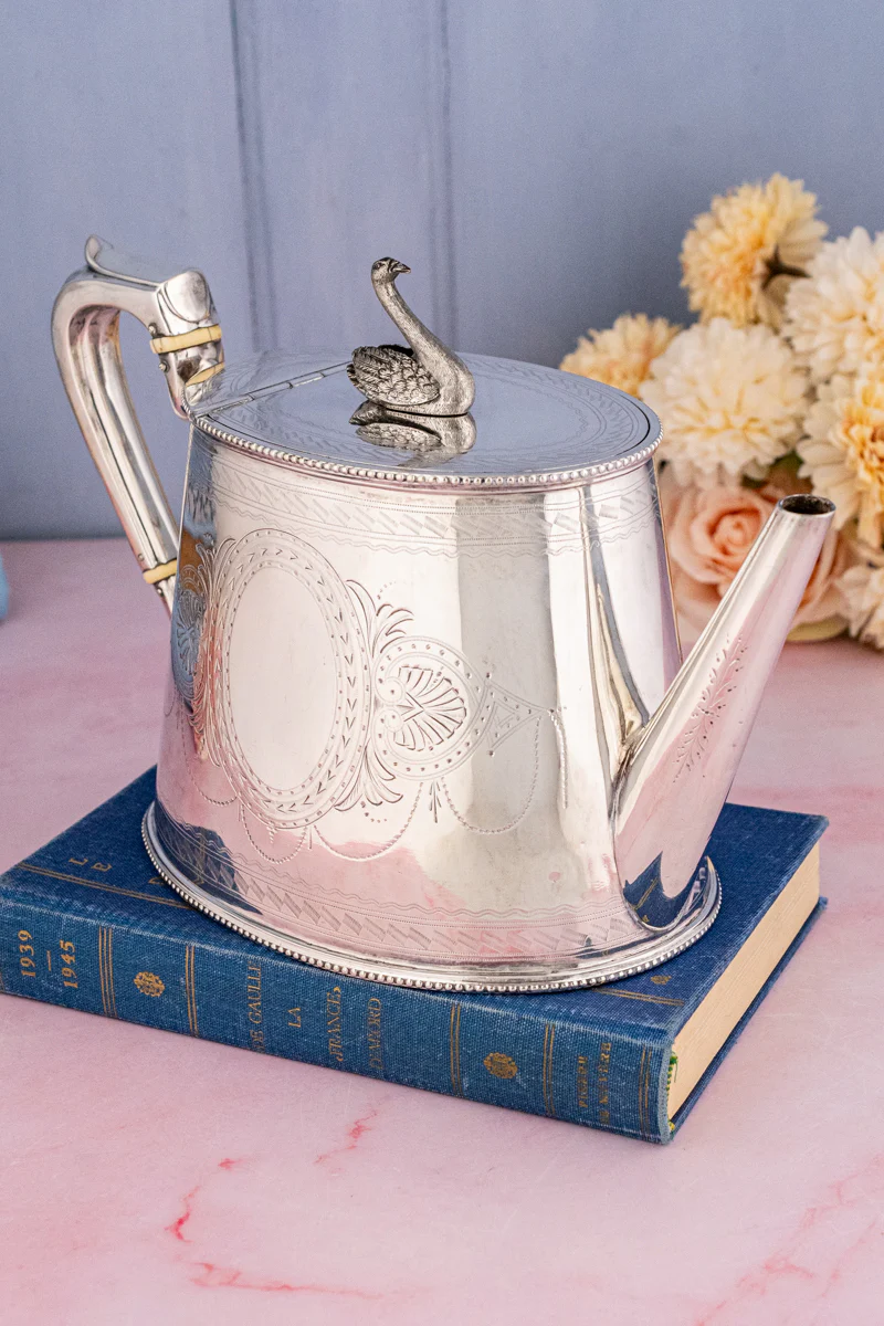 Antique English Silverplate Swan Teapot - Image 2