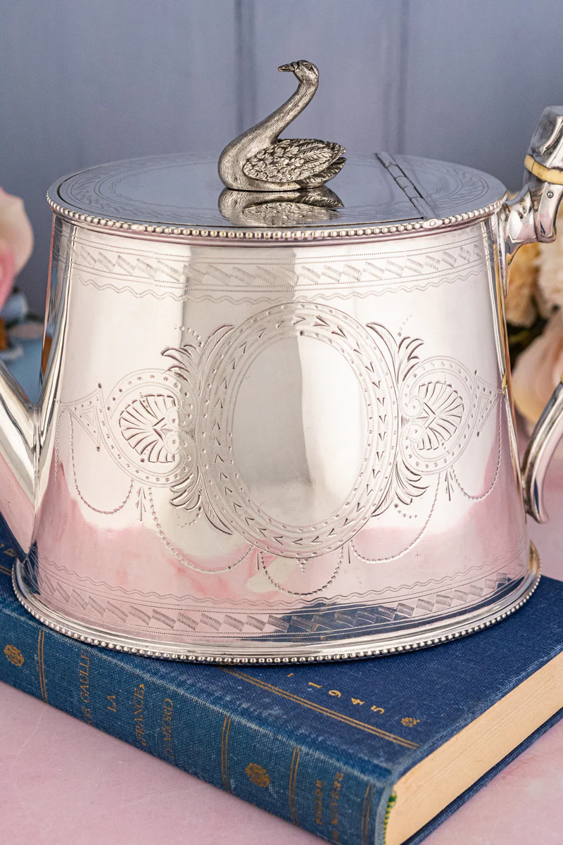 Antique English Silverplate Swan Teapot - Image 3