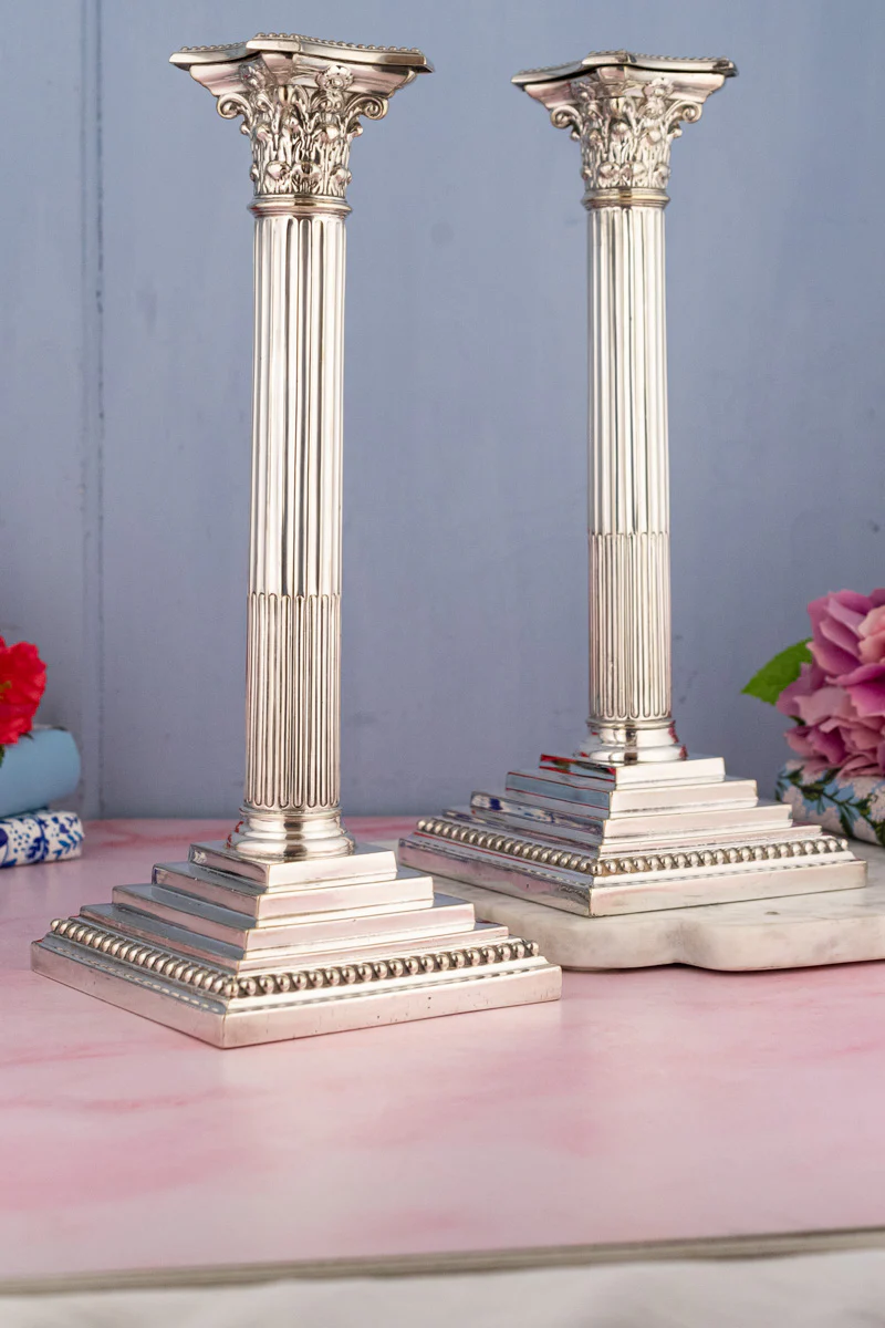 Antique Silverplate Candlesticks - Set of 2 - Image 2