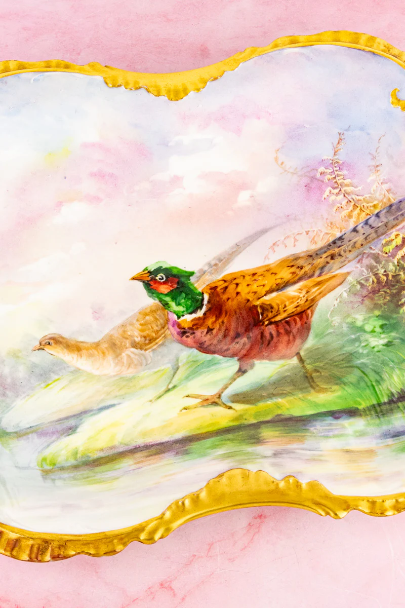 Antique Limoges Hand-Painted Pheasant Platter - Image 2
