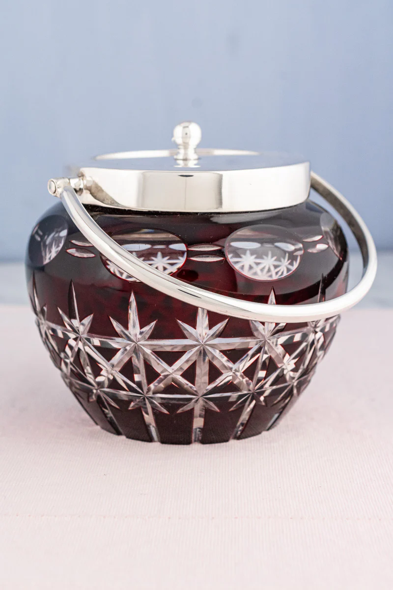 Antique Red Glass & Silverplate Biscuit Barrel - Image 2