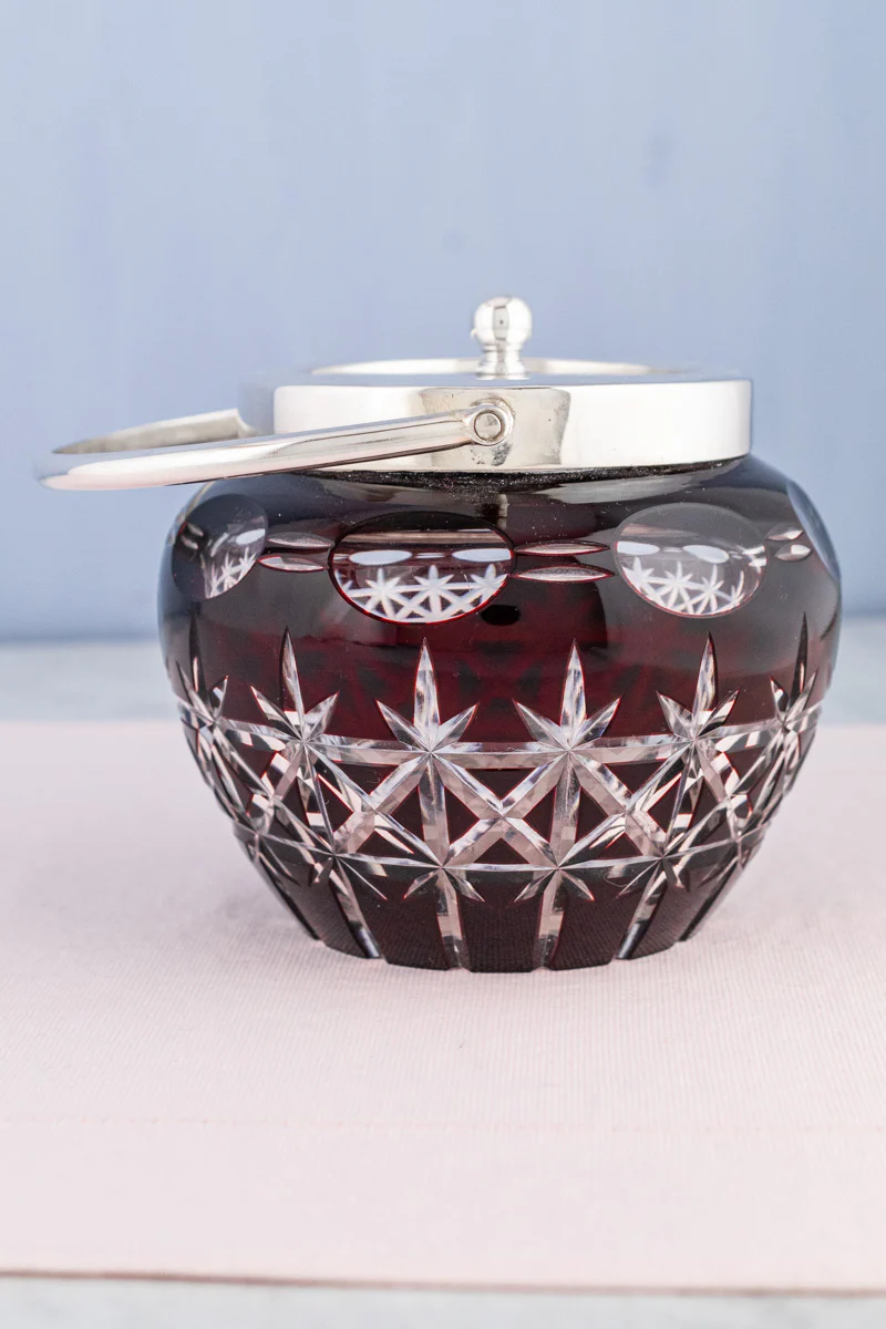 Antique Red Glass & Silverplate Biscuit Barrel - Image 4