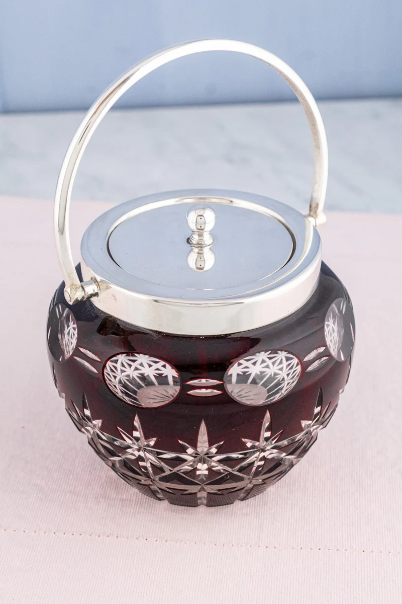 Antique Red Glass & Silverplate Biscuit Barrel - Image 6
