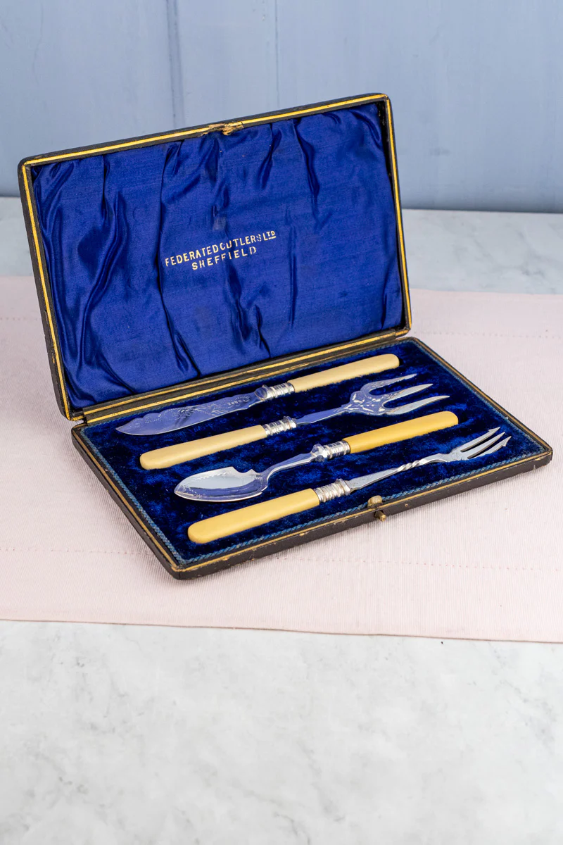 Antique Silverplate & Ivorine Server Set in Case - Image 2