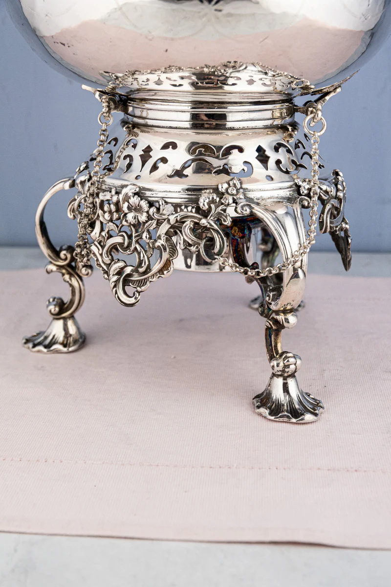 Antique Silverplate Tipping Pot on Warming Stand - Image 10