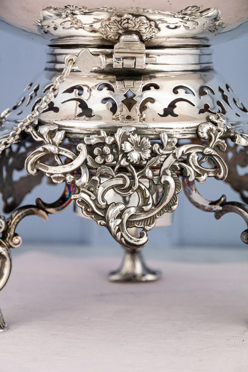 Antique Silverplate Tipping Pot on Warming Stand - Image 11