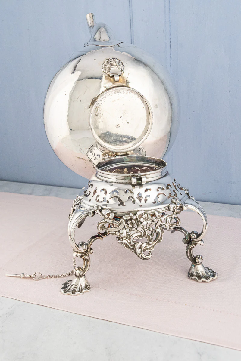 Antique Silverplate Tipping Pot on Warming Stand - Image 16
