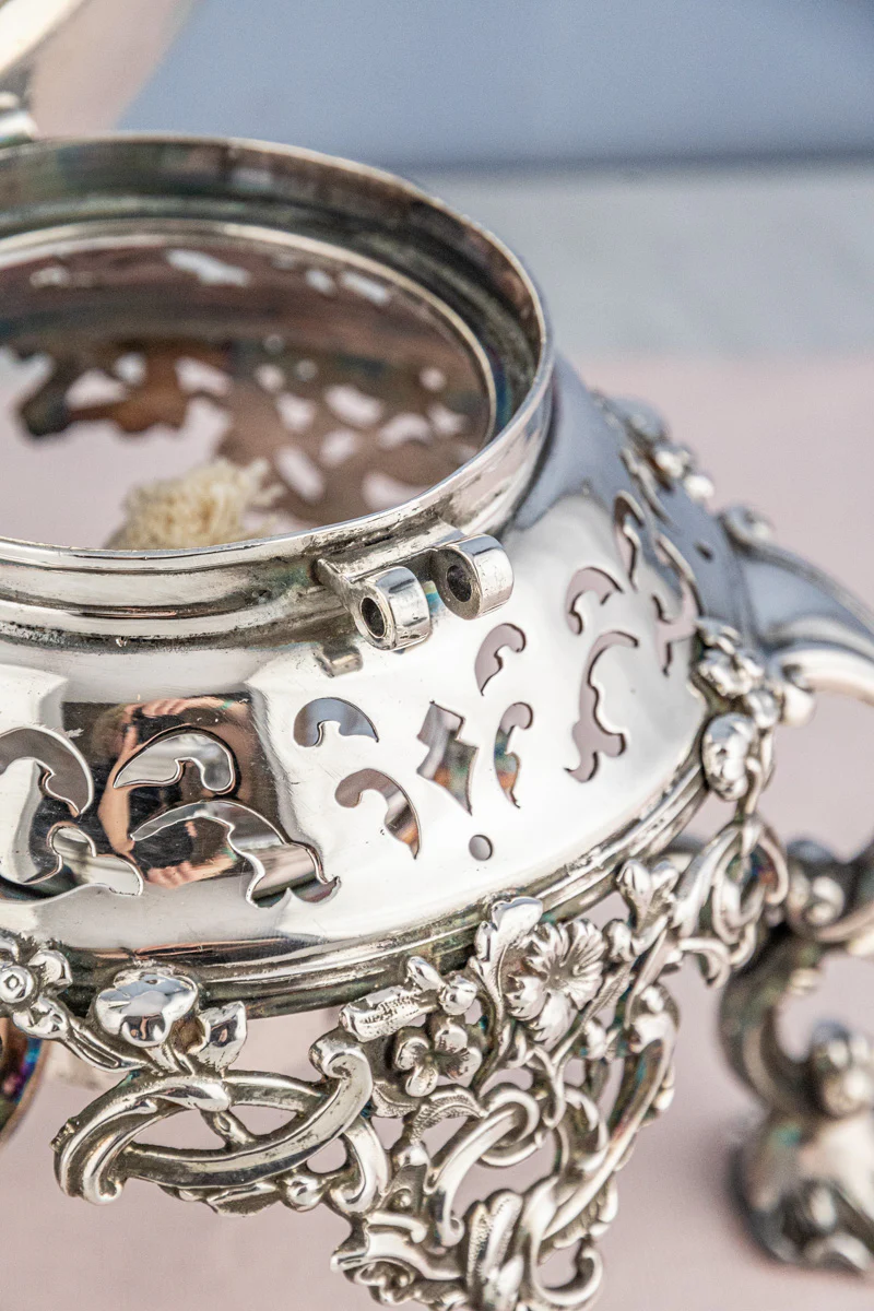 Antique Silverplate Tipping Pot on Warming Stand - Image 19