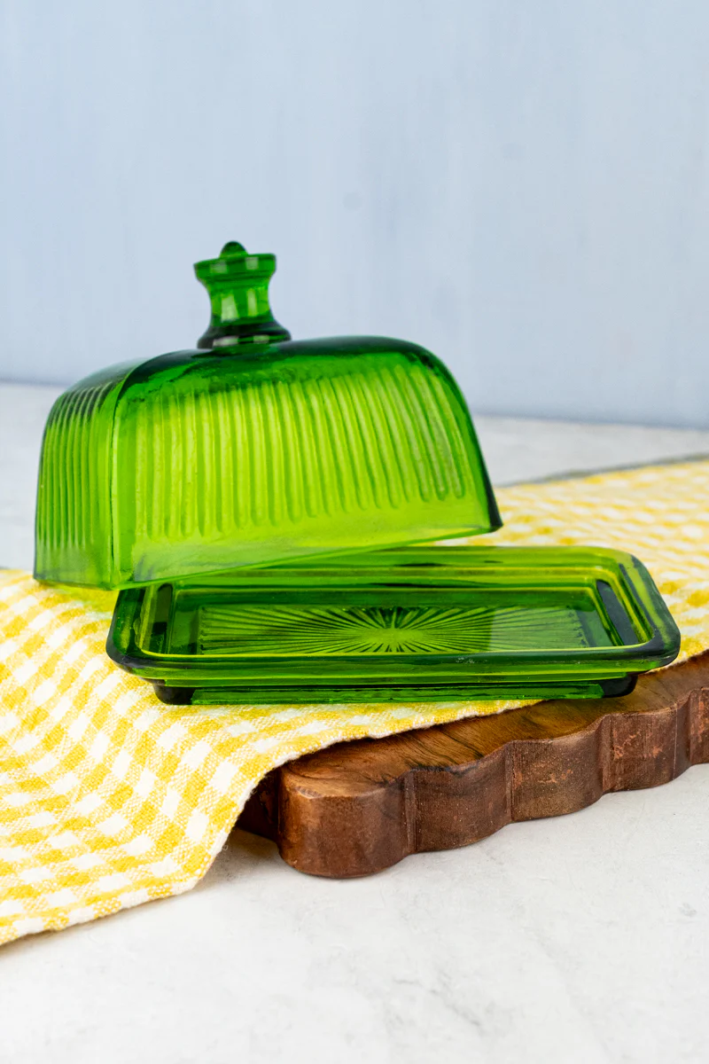 Green Glass Butter Dish - Image 2