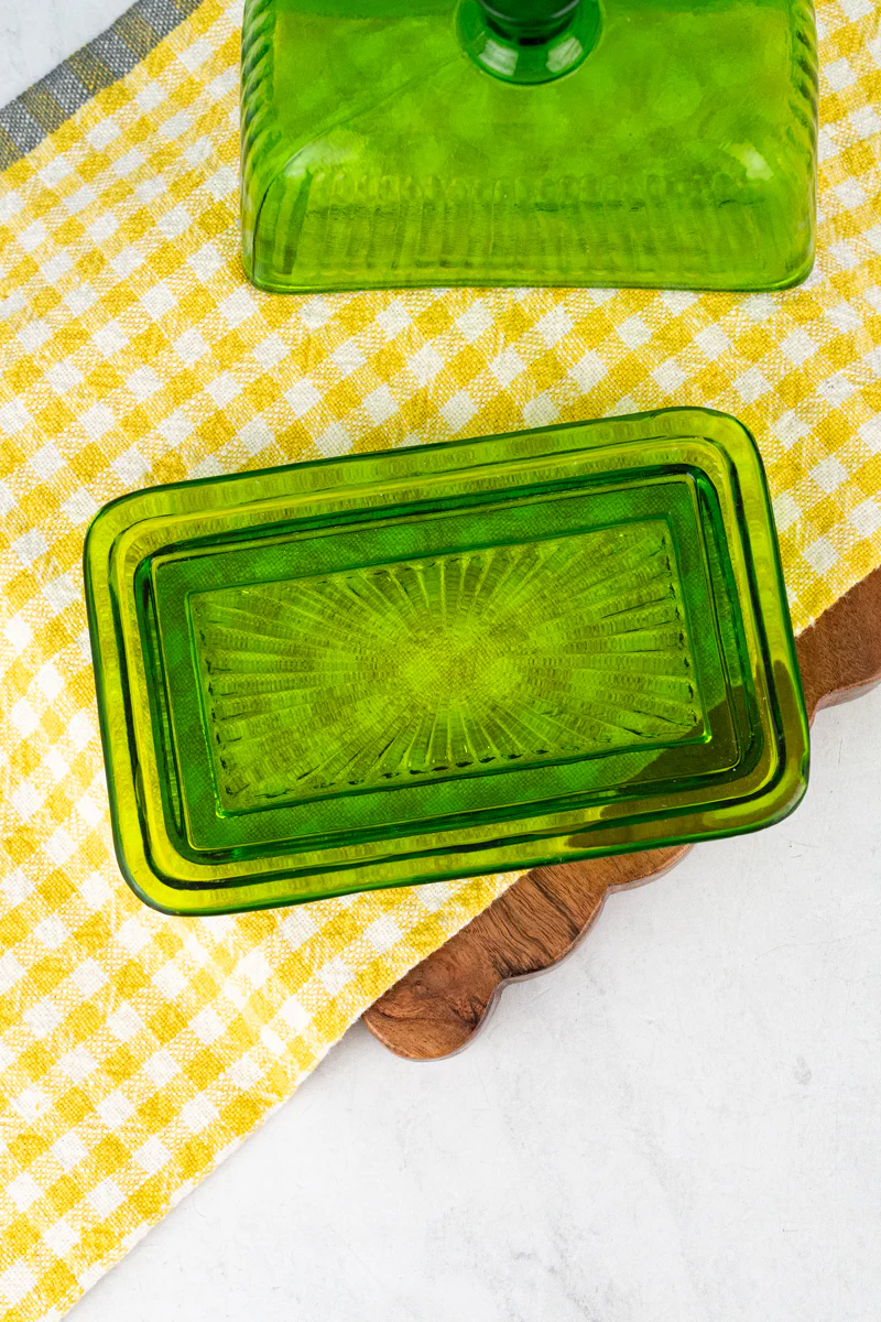 Green Glass Butter Dish - Image 3