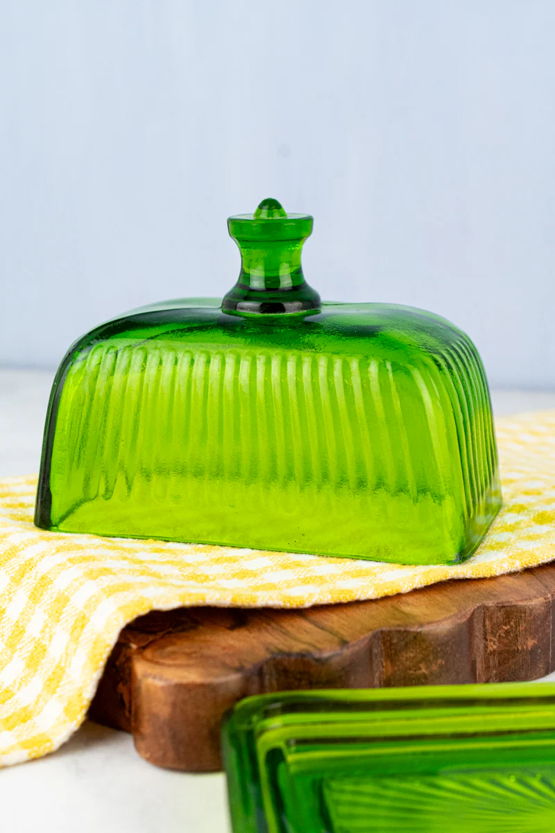Green Glass Butter Dish - Image 4