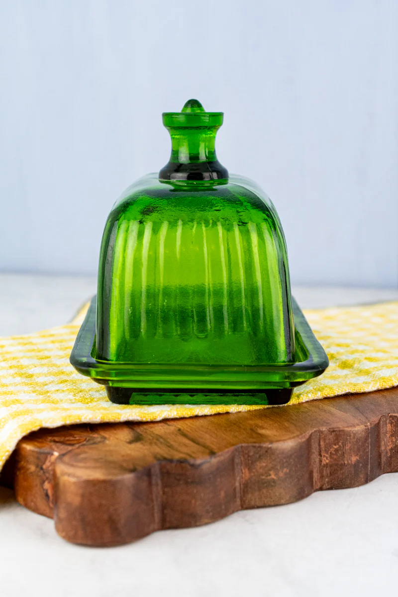 Green Glass Butter Dish - Image 5