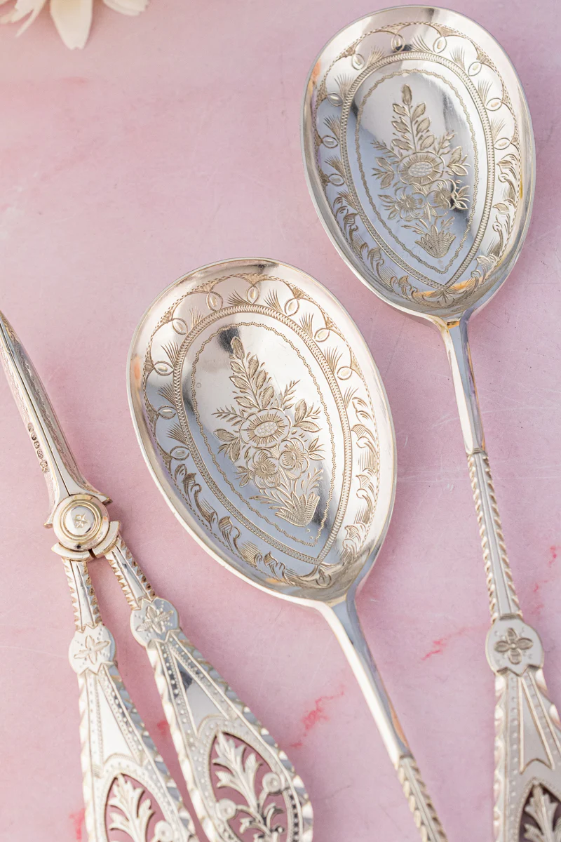 Victorian Silverplate 3-piece Fruit Set with Grape Shears - Image 5