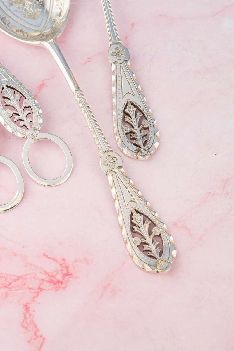 Victorian Silverplate 3-piece Fruit Set with Grape Shears - Image 6