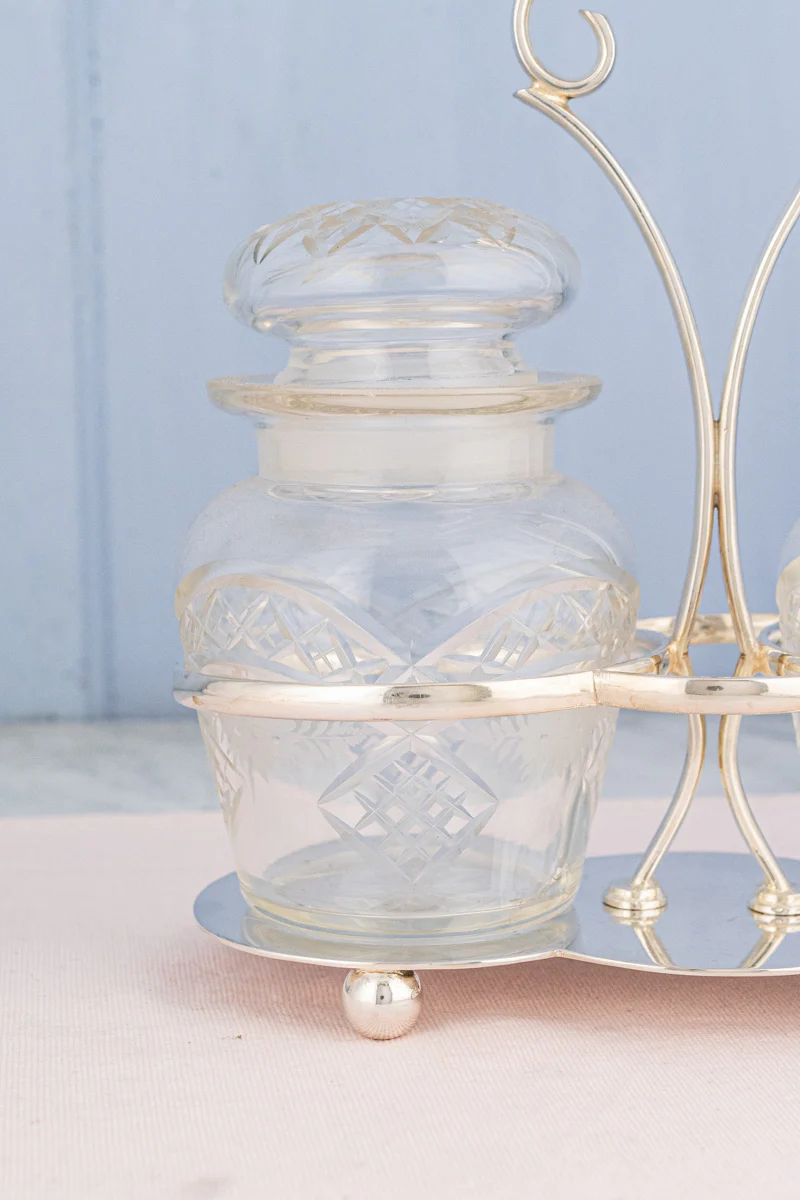 Deco Silverplate and Glass Double Pickle Castor - Image 5