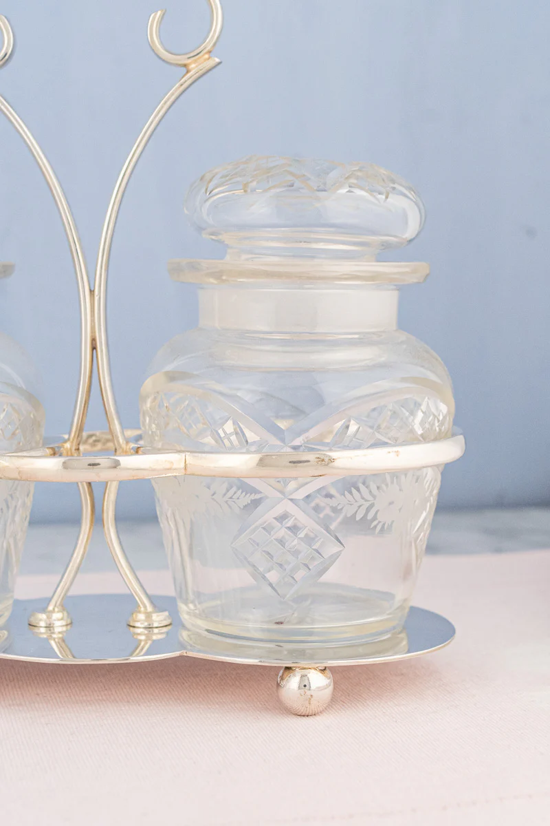 Deco Silverplate and Glass Double Pickle Castor - Image 6