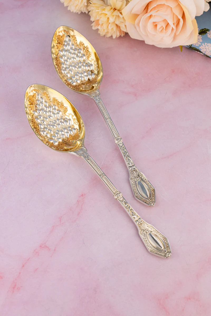 Victorian Silverplate Fruit Serving Spoon Pair - Image 2