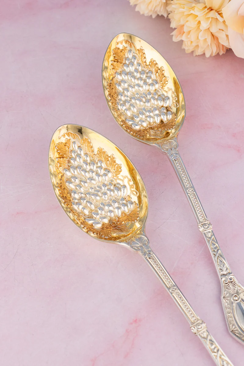 Victorian Silverplate Fruit Serving Spoon Pair - Image 3