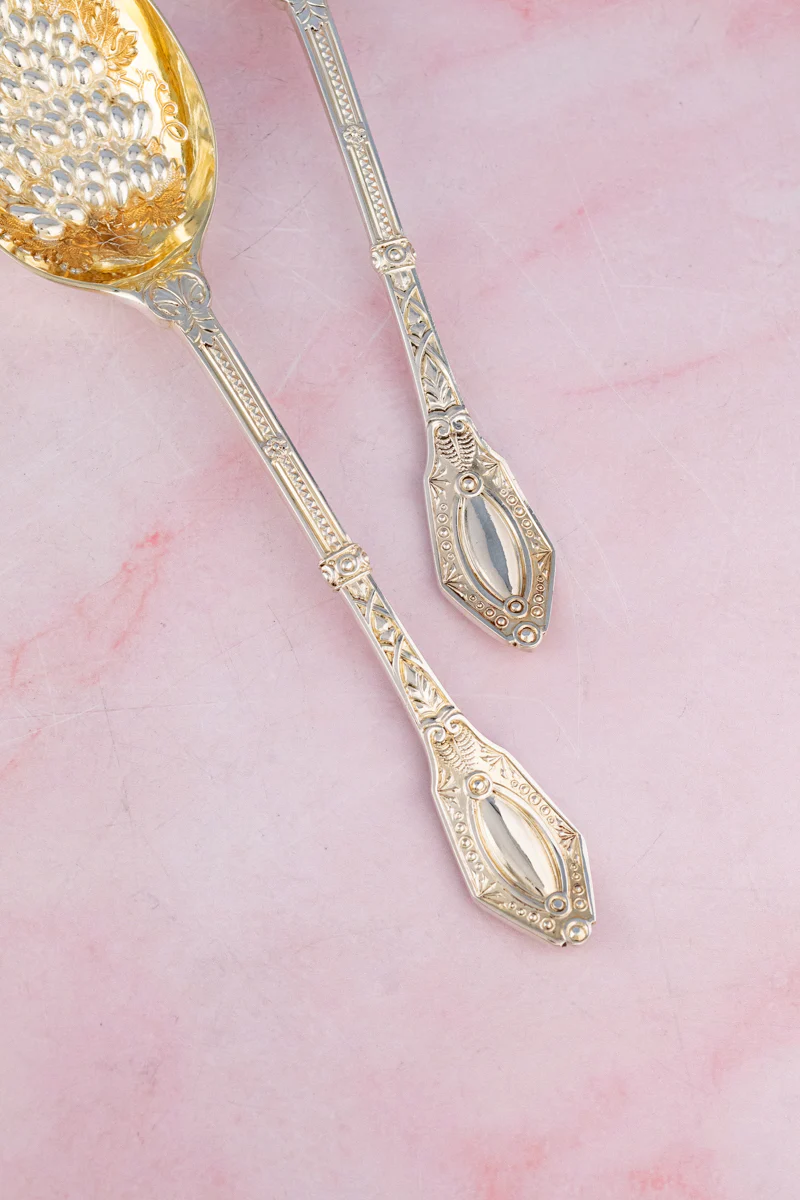 Victorian Silverplate Fruit Serving Spoon Pair - Image 4
