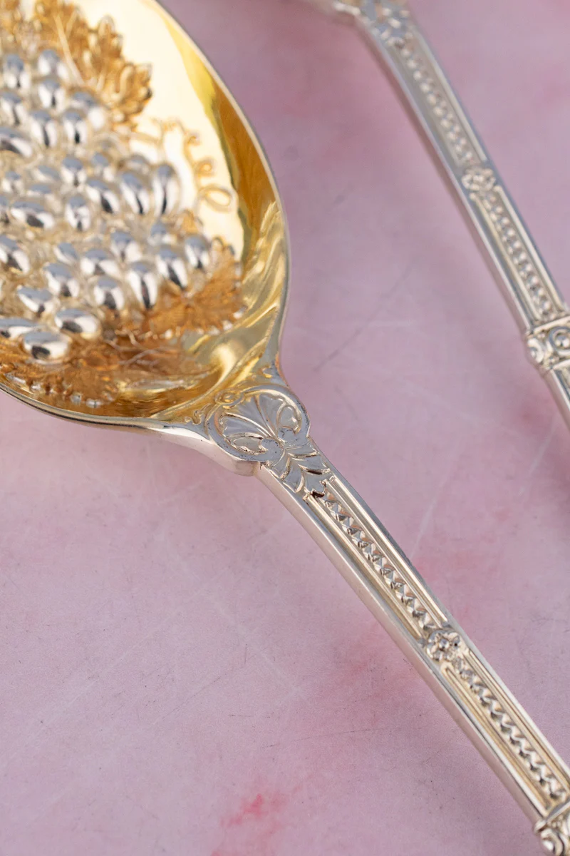 Victorian Silverplate Fruit Serving Spoon Pair - Image 5