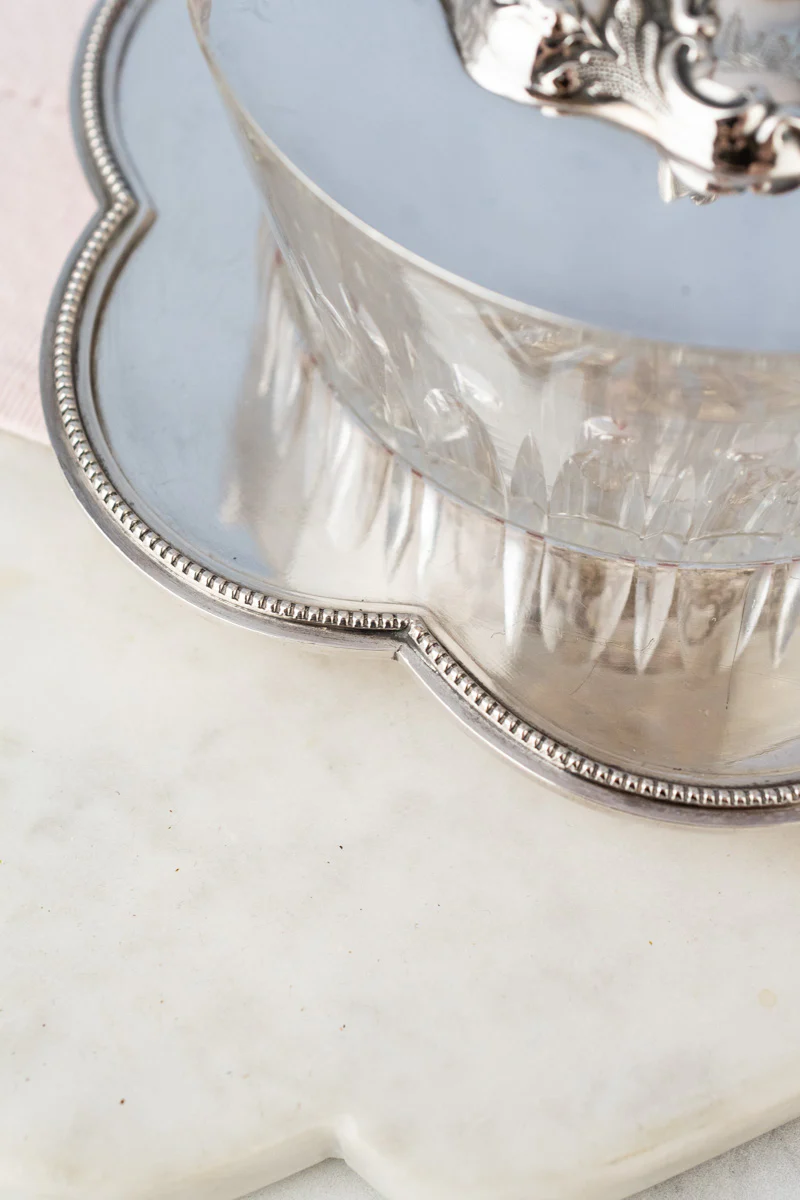 Victorian Glass & Silverplate Dish with Sterling Silver Lid - Image 11