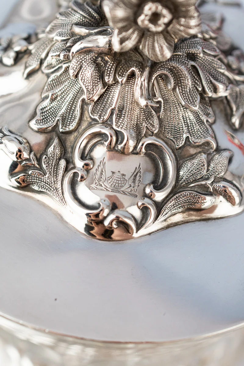 Victorian Glass & Silverplate Dish with Sterling Silver Lid - Image 3