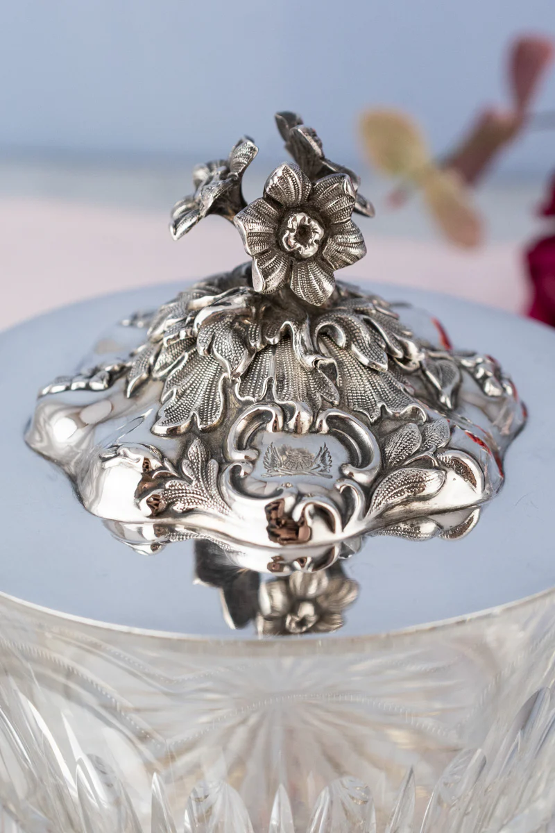 Victorian Glass & Silverplate Dish with Sterling Silver Lid - Image 4