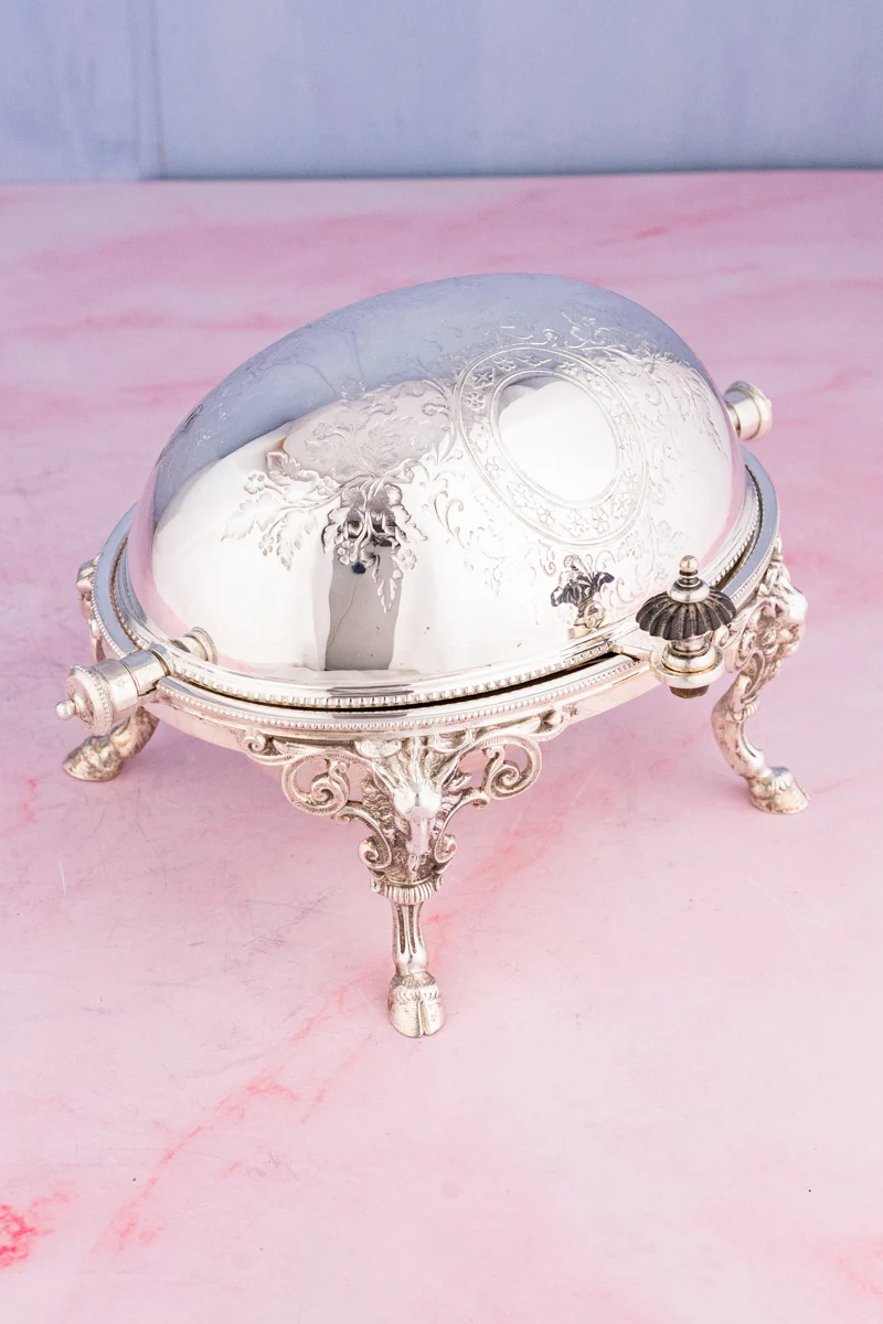 Victorian Silverplate Roll Top Server - Image 4