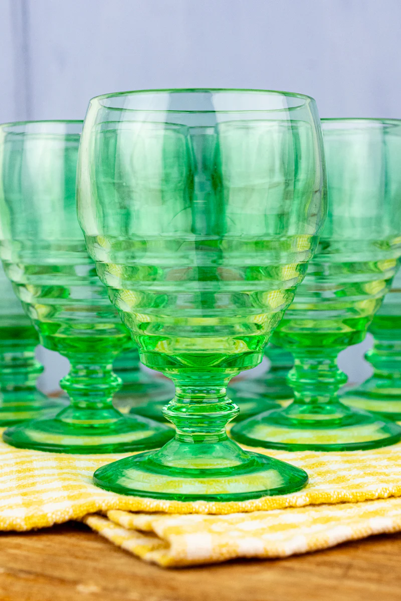 Vintage Green Glass Goblets - Set of 8 - Image 2