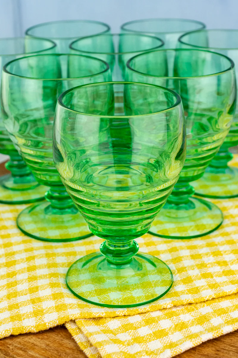 Vintage Green Glass Goblets - Set of 8 - Image 3
