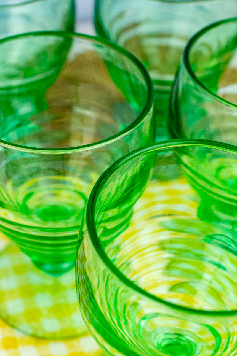 Vintage Green Glass Goblets - Set of 8 - Image 4