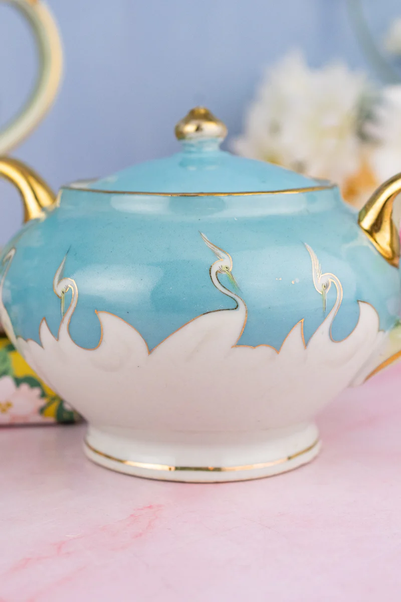 Antique Handpainted Japanese Crane 3 Piece Tea Service - Image 10