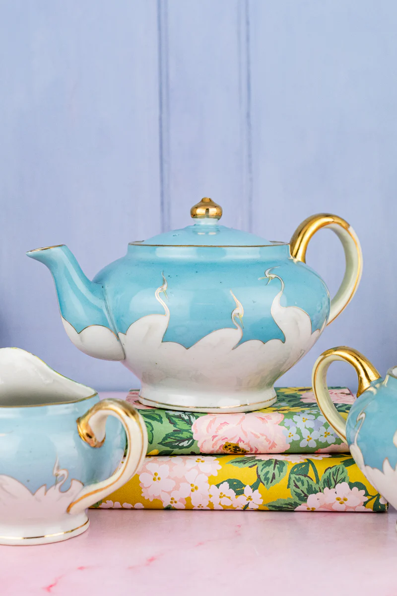 Antique Handpainted Japanese Crane 3 Piece Tea Service - Image 3