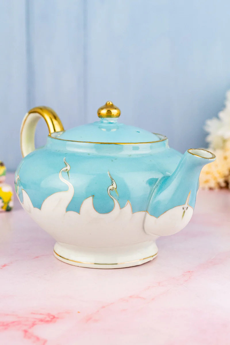 Antique Handpainted Japanese Crane 3 Piece Tea Service - Image 4