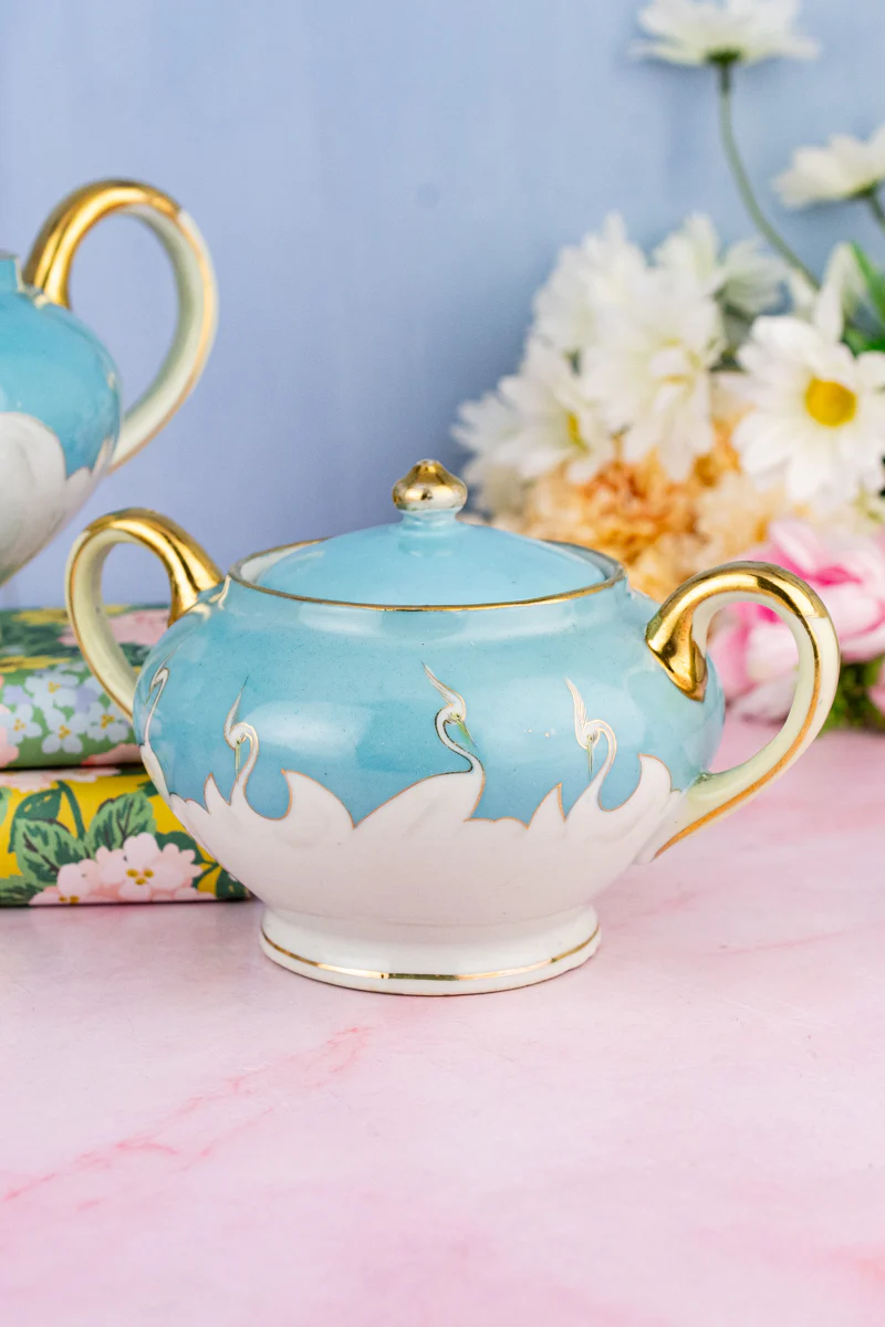 Antique Handpainted Japanese Crane 3 Piece Tea Service - Image 9