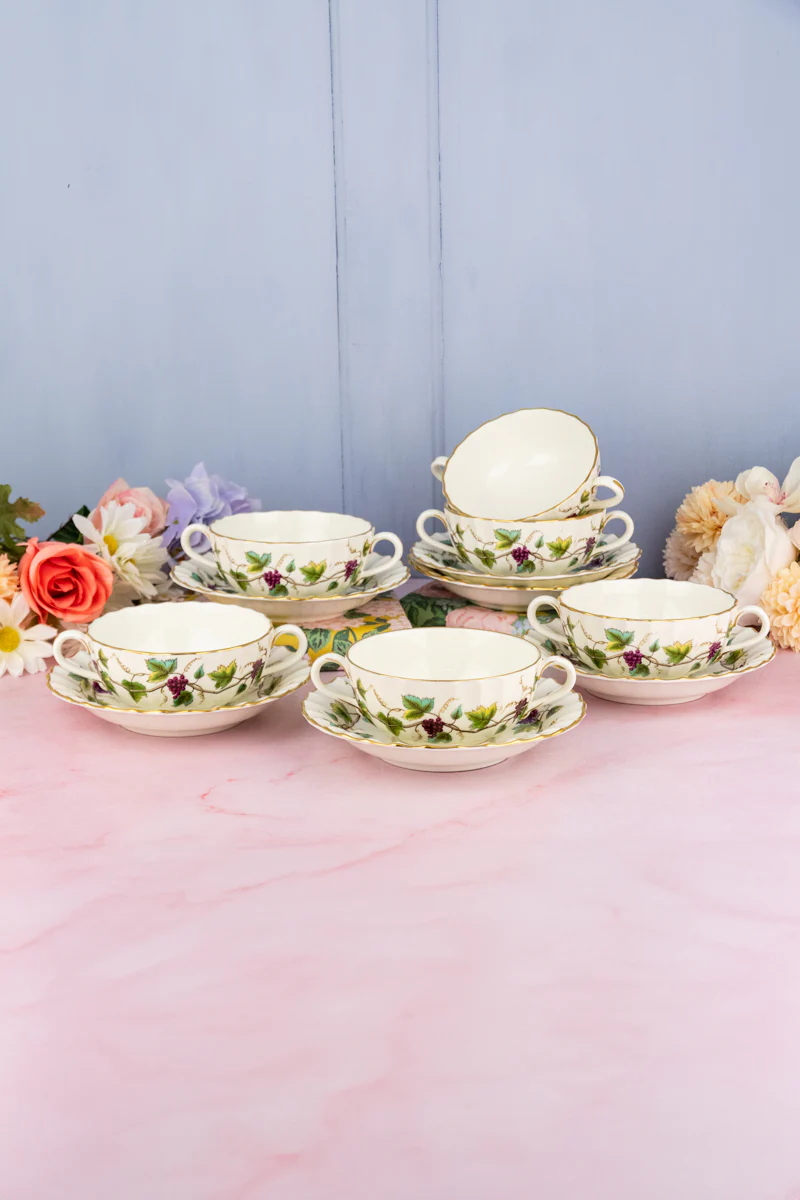 Vintage Royal Worcester Cream Soup Bowls with Saucers - Set of 6 - Image 10