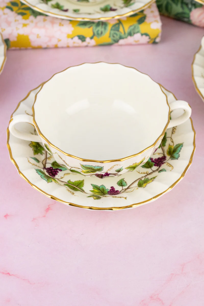 Vintage Royal Worcester Cream Soup Bowls with Saucers - Set of 6 - Image 3